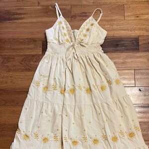 Cream Maxi Dress with Yellow Embroidery